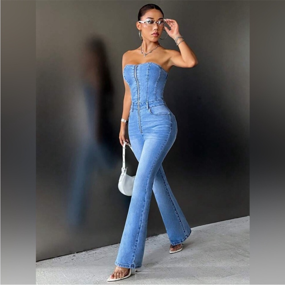Denim Strapless Jumpsuit